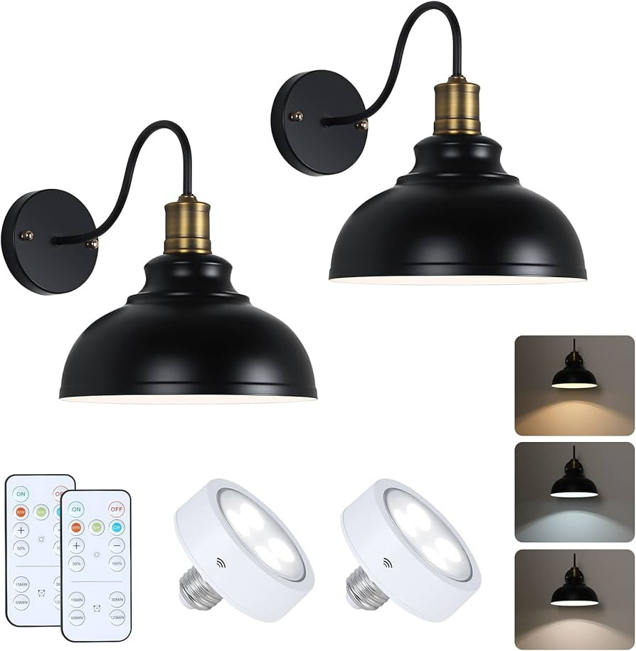 Larkar Modern Style Battery Operated Wall Sconces Set of 2, Battery Run Remote Control Non Hardwi... | Amazon (US)