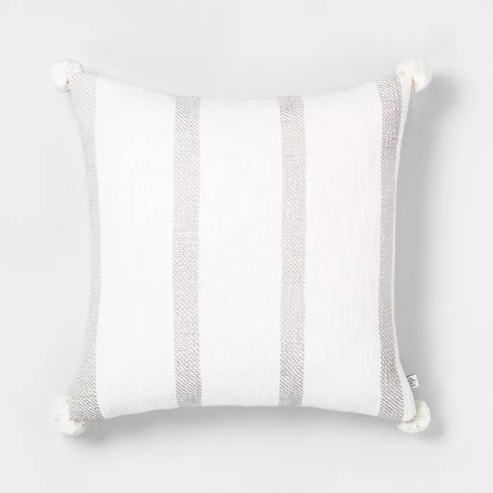 18x18 Bold Stripe Pillow Taupe / Sour Cream - Hearth & Hand™ with Magnolia | Target