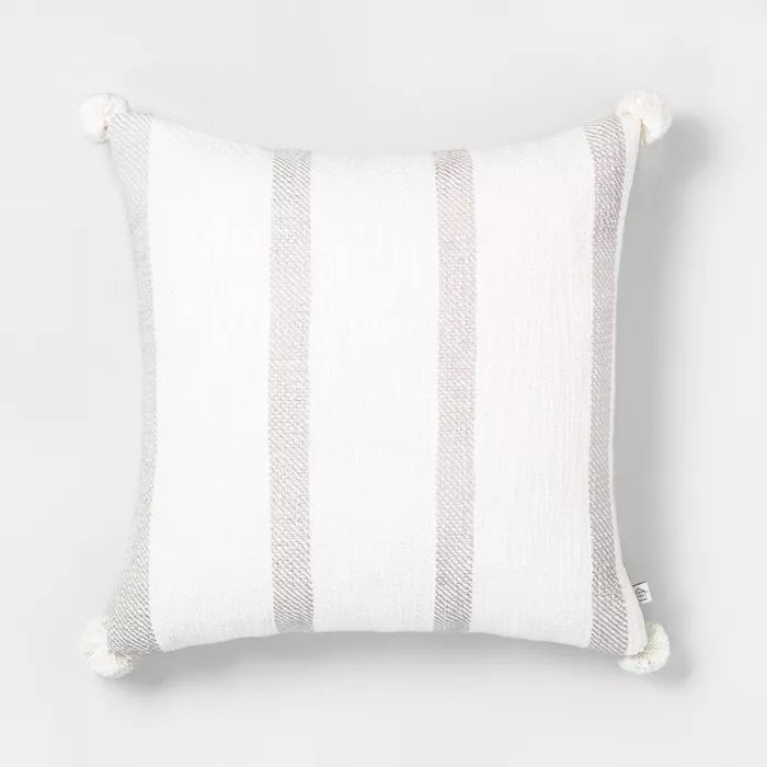 18x18 Bold Stripe Pillow Taupe / Sour Cream - Hearth & Hand™ with Magnolia | Target