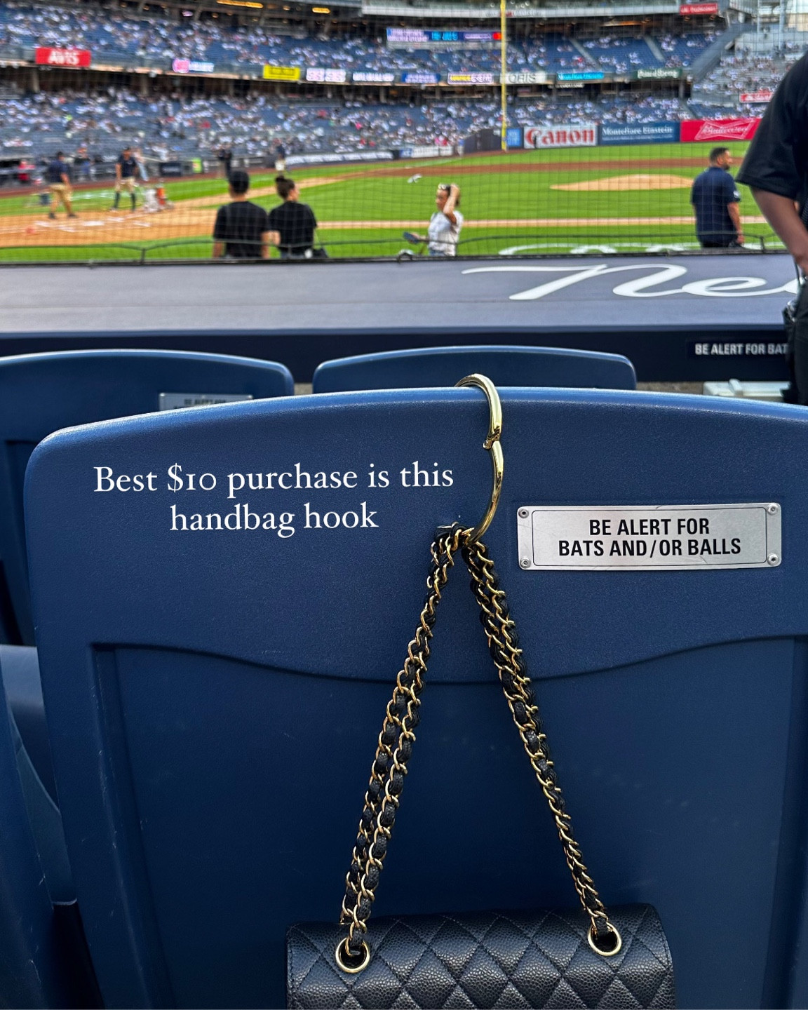 I treat my handbags like babies! I use this hook at ballgames, restaurants, bathroom stalls, etc  