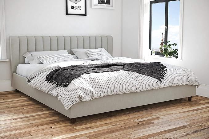 Amazon.com: Novogratz Brittany Upholstered Platform Bed Frame, Grey Linen, King : Everything Else | Amazon (US)