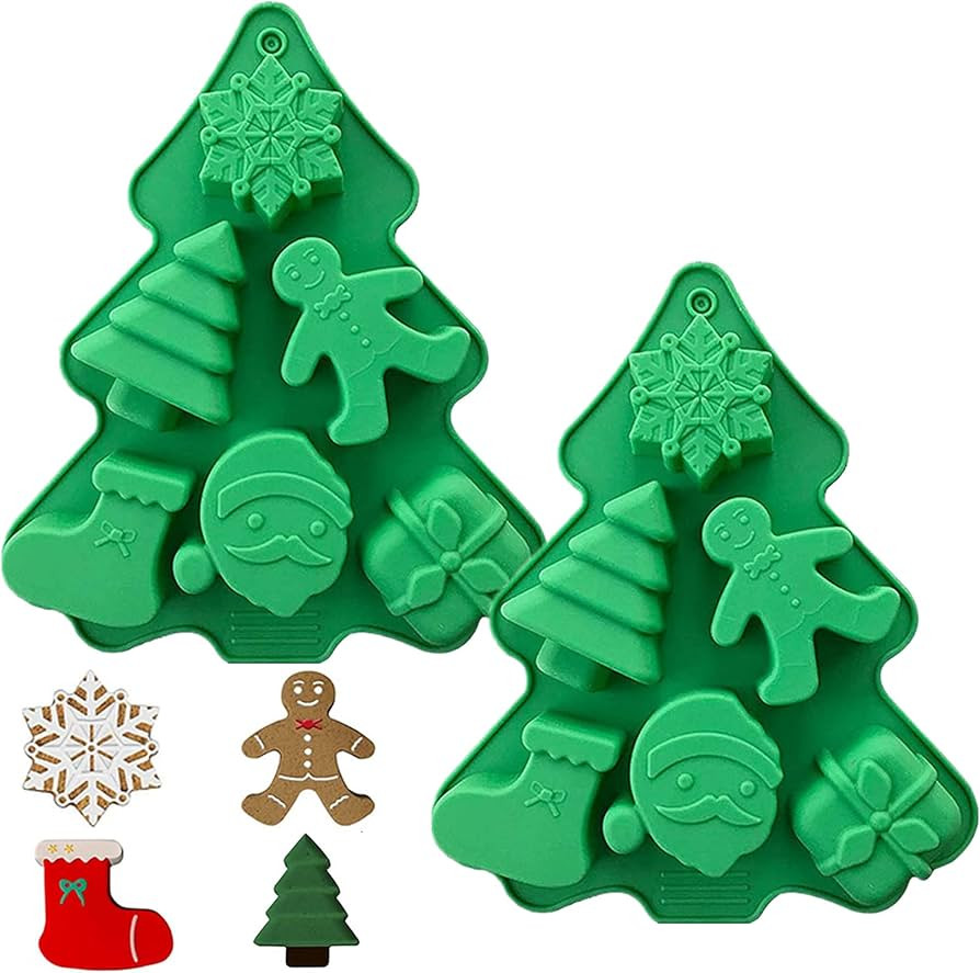 Accfore 2 Pack Christmas Silicone Molds,No-Stick Xmas Silicone Cake Baking Molds for Making Holid... | Amazon (US)