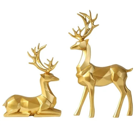homchy Reindeer Christmas Decorations - Set of 2 Reindeer Statues,Modern Christmas Table Decorations,Xmas Deer Figurines,Elegant Indoor Holiday Decor for Mantel Living Room Bedroom Office(Golden) | Walmart (US)