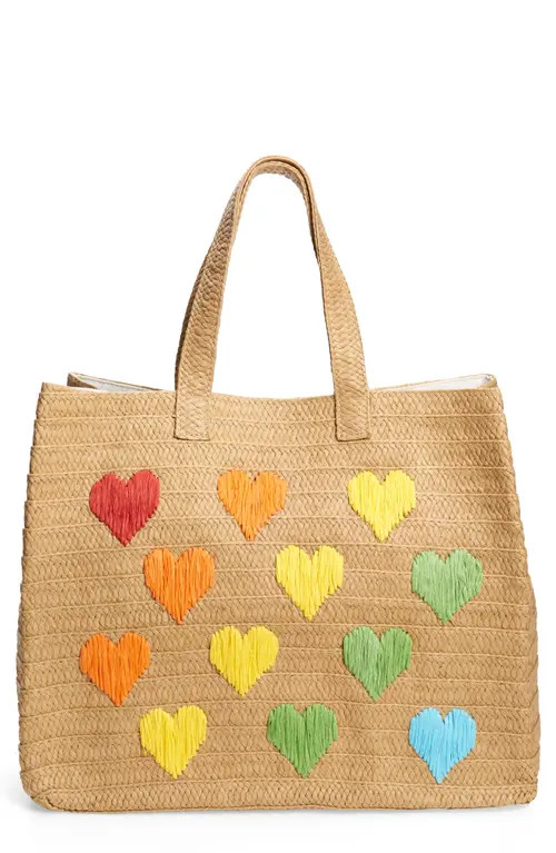 btb Los Angeles Be Mine Straw Tote in Sand/Rainbow at Nordstrom | Nordstrom