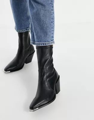 OFFICE Ashen western ankle boots in black leather | ASOS (Global)