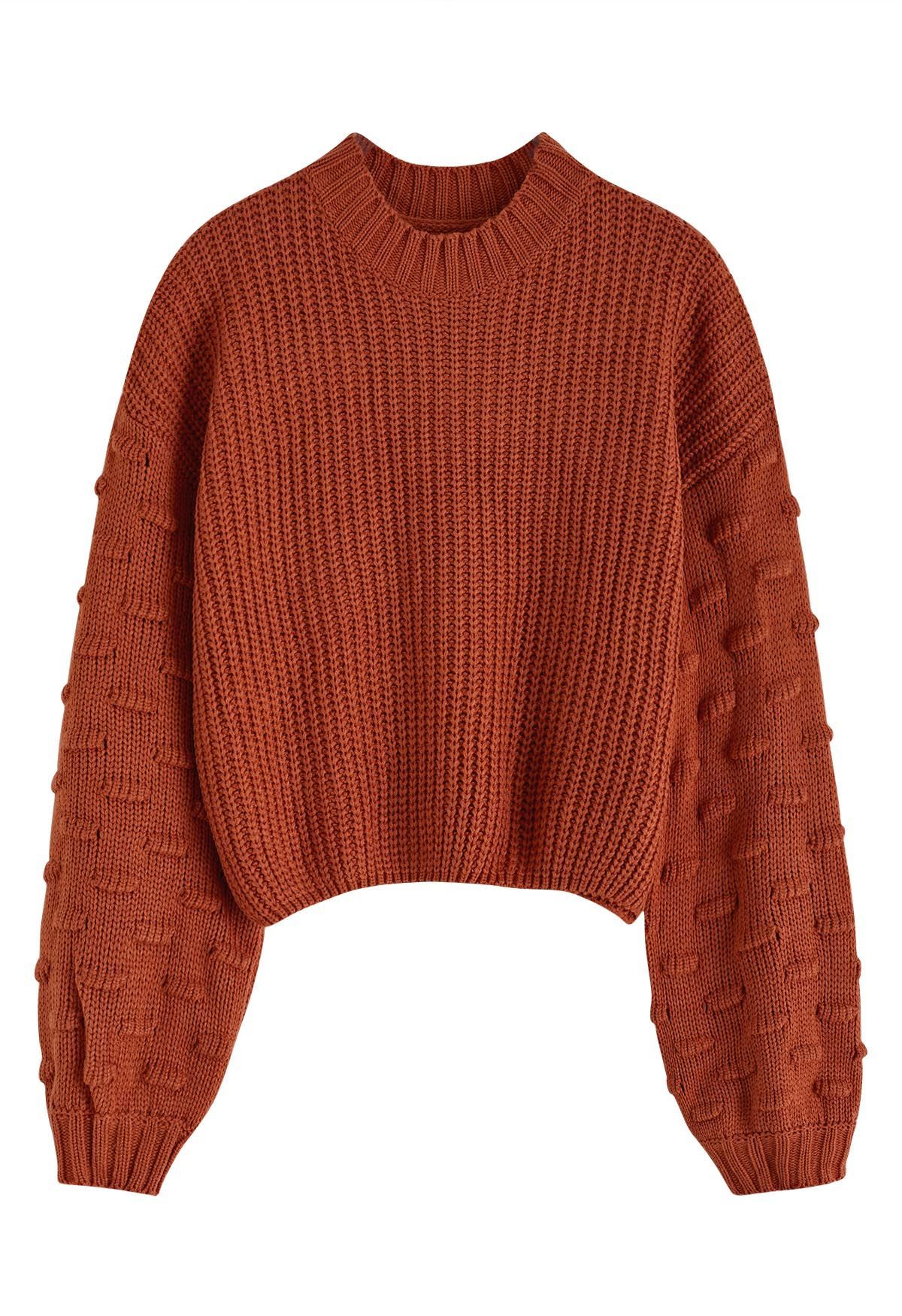 Playful Dotted Puff Sleeve Crop Sweater in Pumpkin | Chicwish