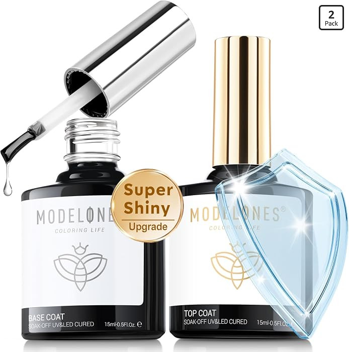 modelones Gel Top Base Coat Set 15ml 2026 Upgrade No Wipe Super Shine | Amazon (US)