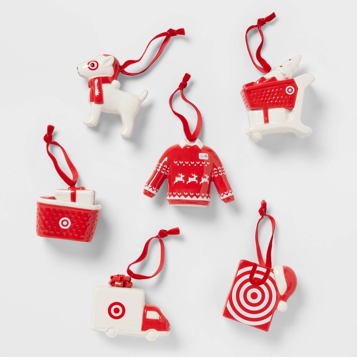 Ceramic Target Christmas Tree Ornament Set 6pc Red/White - Wondershop™ | Target