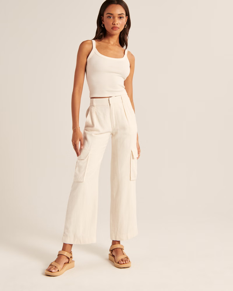 Linen-Blend Wide Leg Cargo Pants | Abercrombie & Fitch (US)