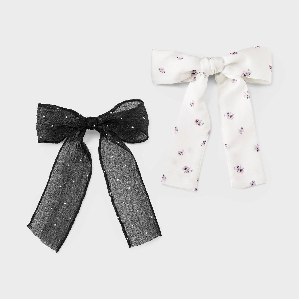 Girls' 2pk Floral Printed Ribbon Bow Clip Set - art class™ Black/White | Target