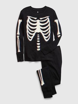 Kids 100% Organic Cotton Glow-In-The-Dark Skeleton PJ Set | Gap (US)