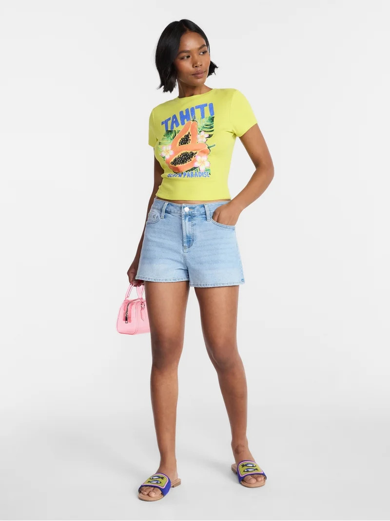 No Boundaries Denim Mom Shorts, 2.25" Inseam, Women's 00-20 | Walmart (US)