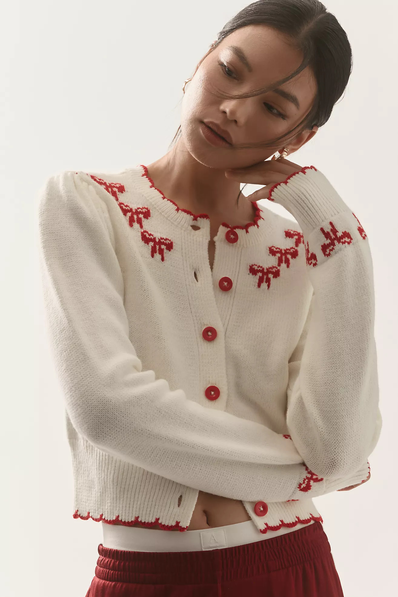 Maeve Embroidered Bow Cardigan Sweater | Anthropologie (US)
