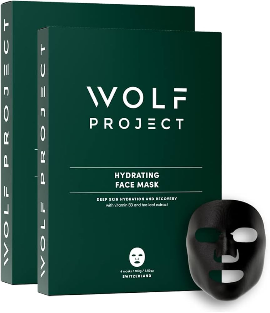 Wolf Project Men's Moisturizing Full Face Mask Sheets - Charcoal Face Sheet Mask with Hyaluronic ... | Amazon (US)