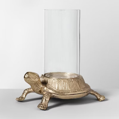 11" Turtle Outdoor Hurricane Lantern Gold - Opalhouse™ | Target