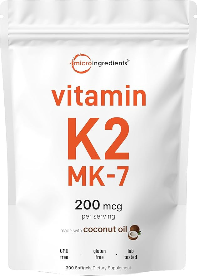 Micro Ingredients Vitamin K2 MK-7 Supplement, 200 mcg Per Serving, 300 Coconut Oil Softgles | Eas... | Amazon (US)