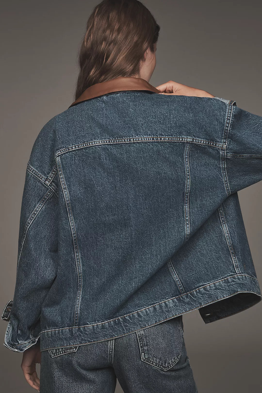 The Weston Leather-Collar Denim Boyfriend Jacket by Pilcro | Anthropologie (US)