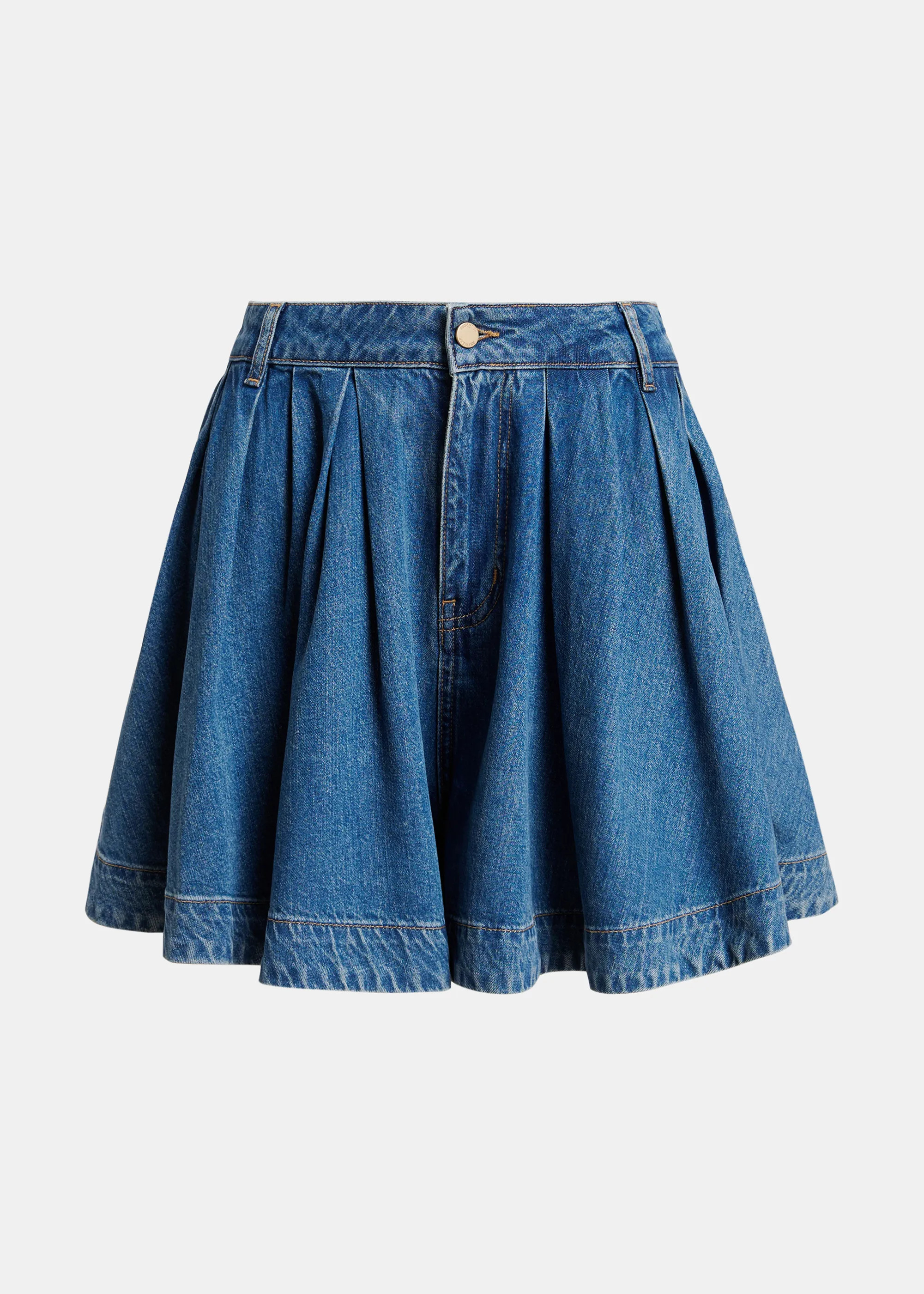 Blue pleated denim shorts in organic cotton | Essentiel Antwerp United Kingdom | Essentiel Antwerp