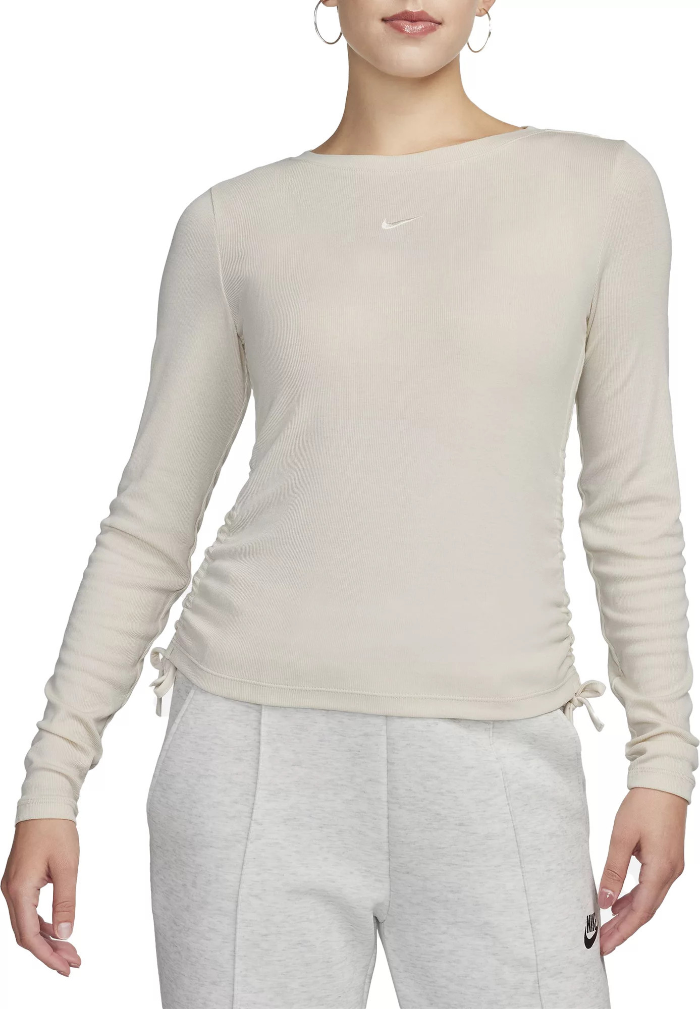 Nike Sportswear Women's Ribbed Long-Sleeve Mod Crop Top, XS, Lt Orewood Brn | DICK'S Sporting Goods