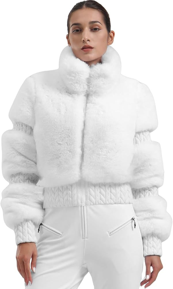 GSOU SNOW Women Ski Jacket Faux Fur Snowboard Coat Snow Cropped Jacket Winter Outdoor Warm | Amazon (US)