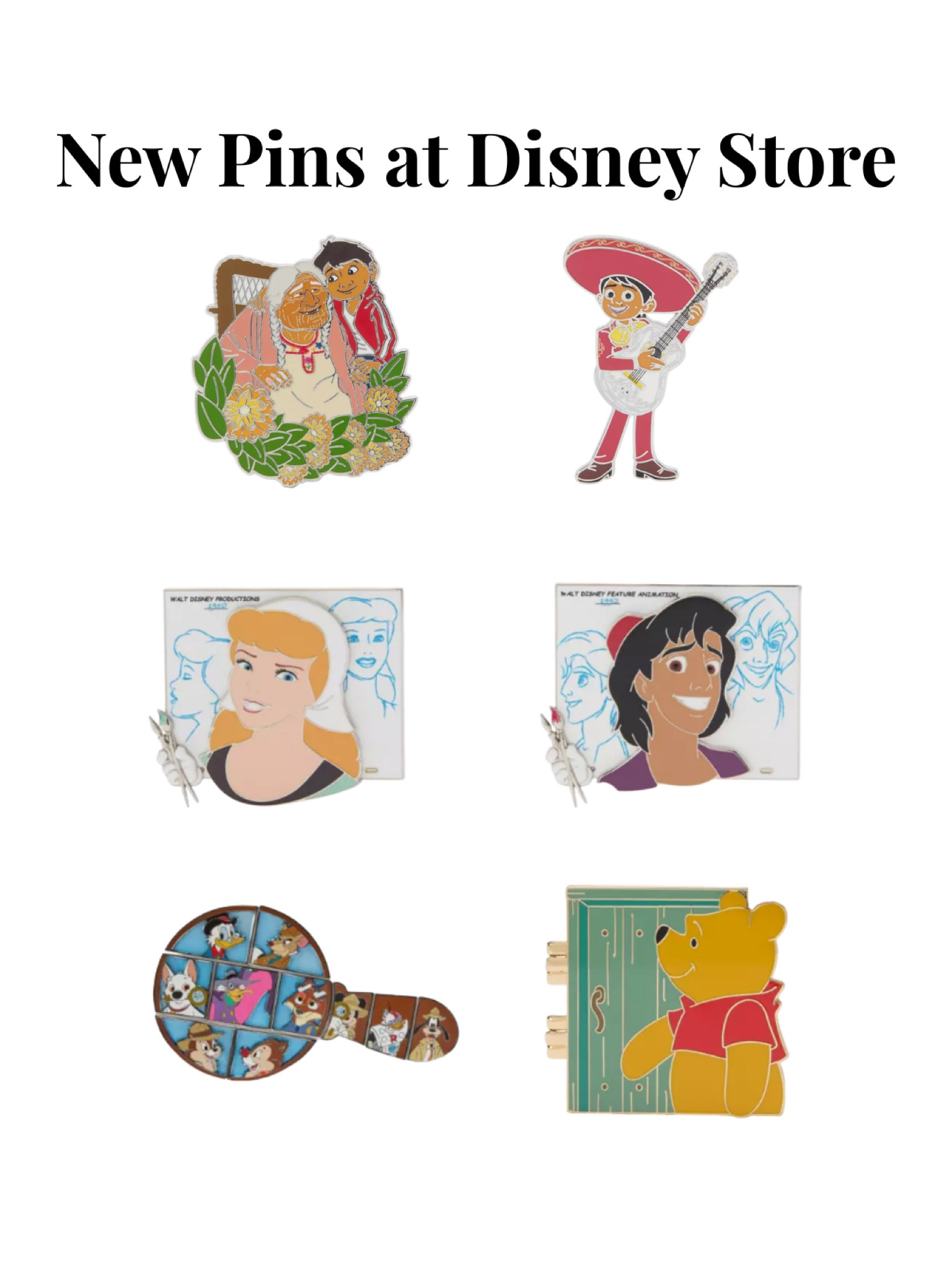 New pins at Disney Store with Coco, Cinderella, Aladdin, Winnie the Pooh, and more! 

#LTKSeasonal #LTKTravel