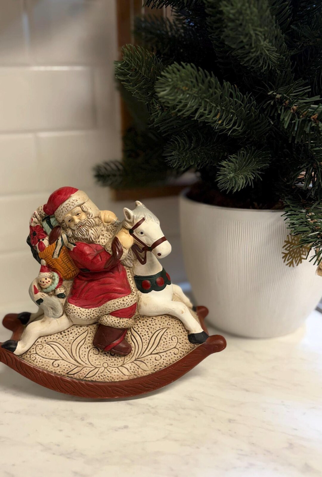 Vintage Rocking Horse Santa Figurine – Christmas Resin Decor, Holiday Santa Collectible - Etsy | Etsy (US)