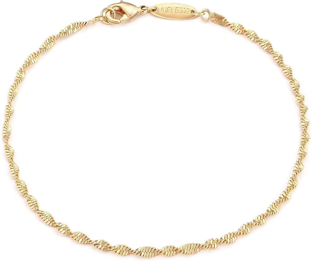 MEVECCO Gold Beaded Bracelets,18K Gold Plated Handmade Cute Satellite Diamond Cut Oval and Round ... | Amazon (US)