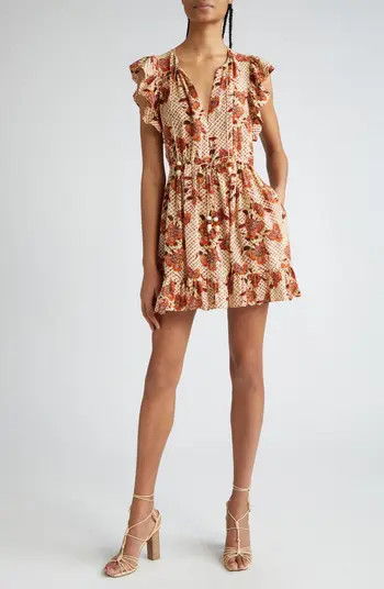 Bold blooms pattern this cotton-blend cover-up dress featuring sweet details like flutter sleeves... | Nordstrom
