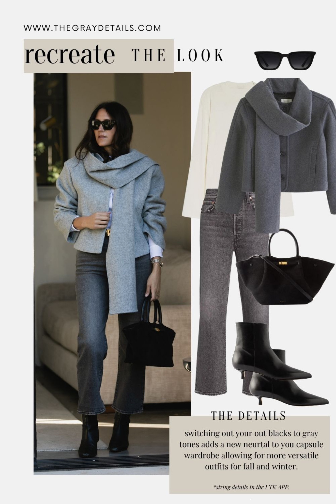 Fall outfit idea | This reformation jacket is so good, I ordered it in cream as well! (S)

These gray Levis are under $100 and the perfect option other than your black denim.

Boots are aeyde. The perfect kitten heel. wearing size 38.

Found this suede tote in stock! Hurry, knit 3 left! My most worn bag in my fall capsule wardrobe 

#LTKstyletip #LTKover40 #LTKshoecrush