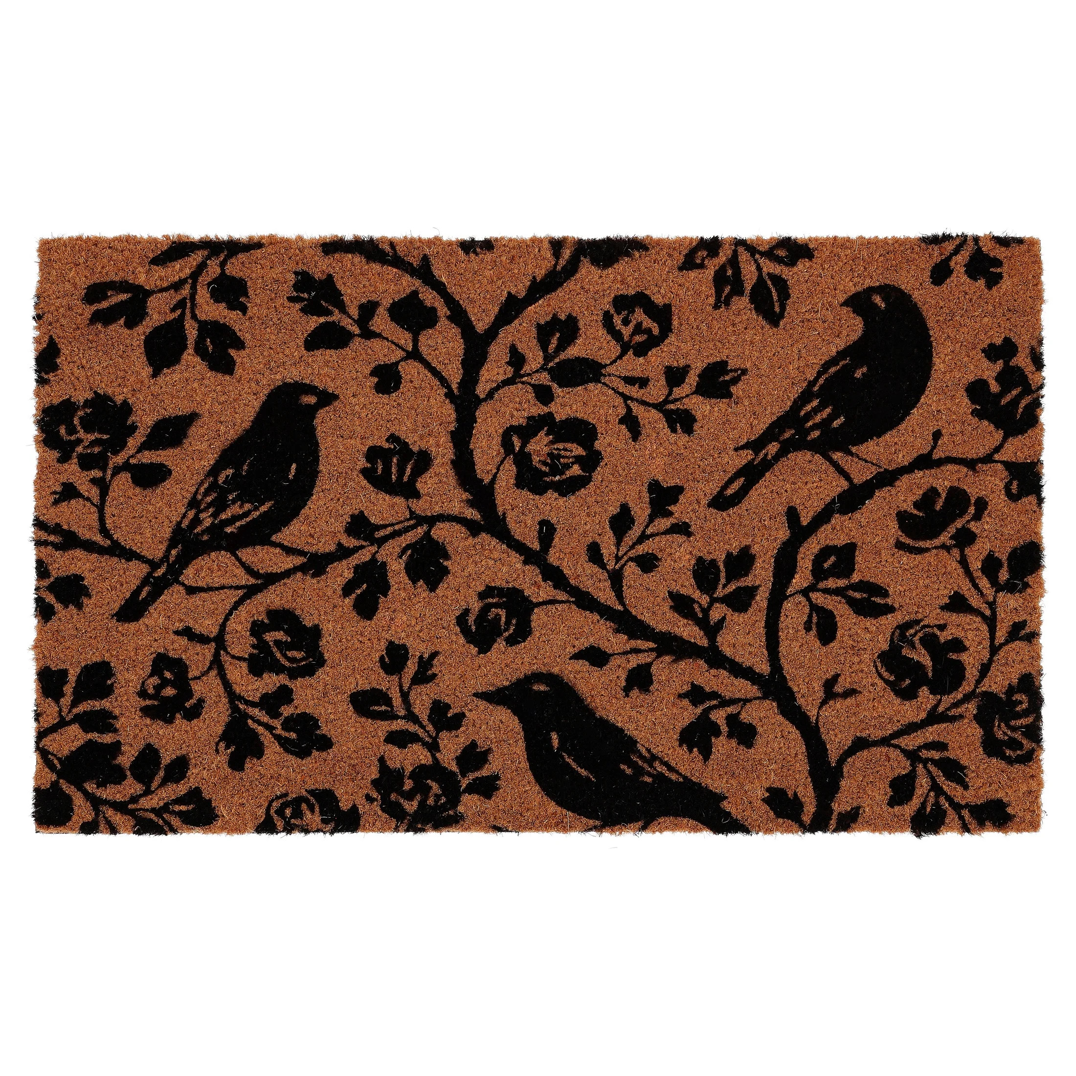 My Texas House Natural and Black Floral Bird Outdoor Coir Doormat, 18" x 30" | Walmart (US)