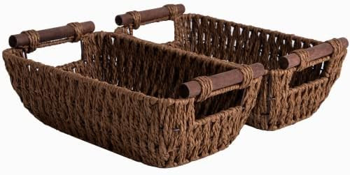 StorageWorks Handwoven Small Wicker Baskets, Round Paper Rope Storage Baskets with Wooden Handles... | Amazon (US)