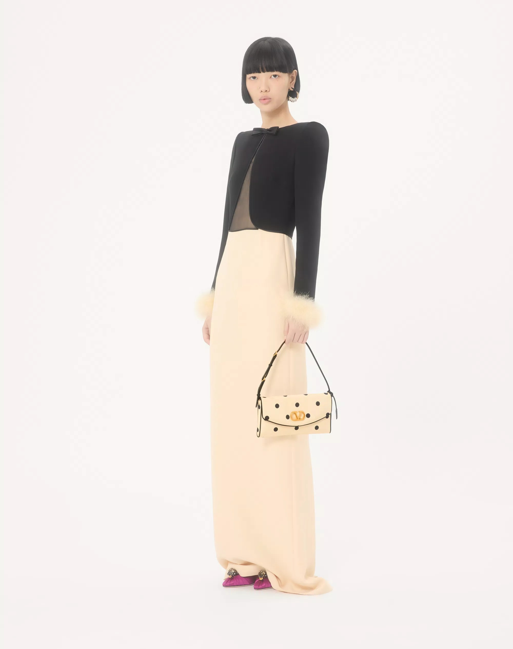 Valentino Garavani Devain Small Shoulder Bag In Moiré Plus De Pois Fabric | Valentino