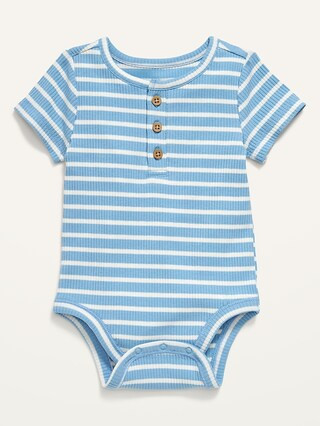 Unisex Short-Sleeve Rib-Knit Henley Bodysuit for Baby | Old Navy (US)