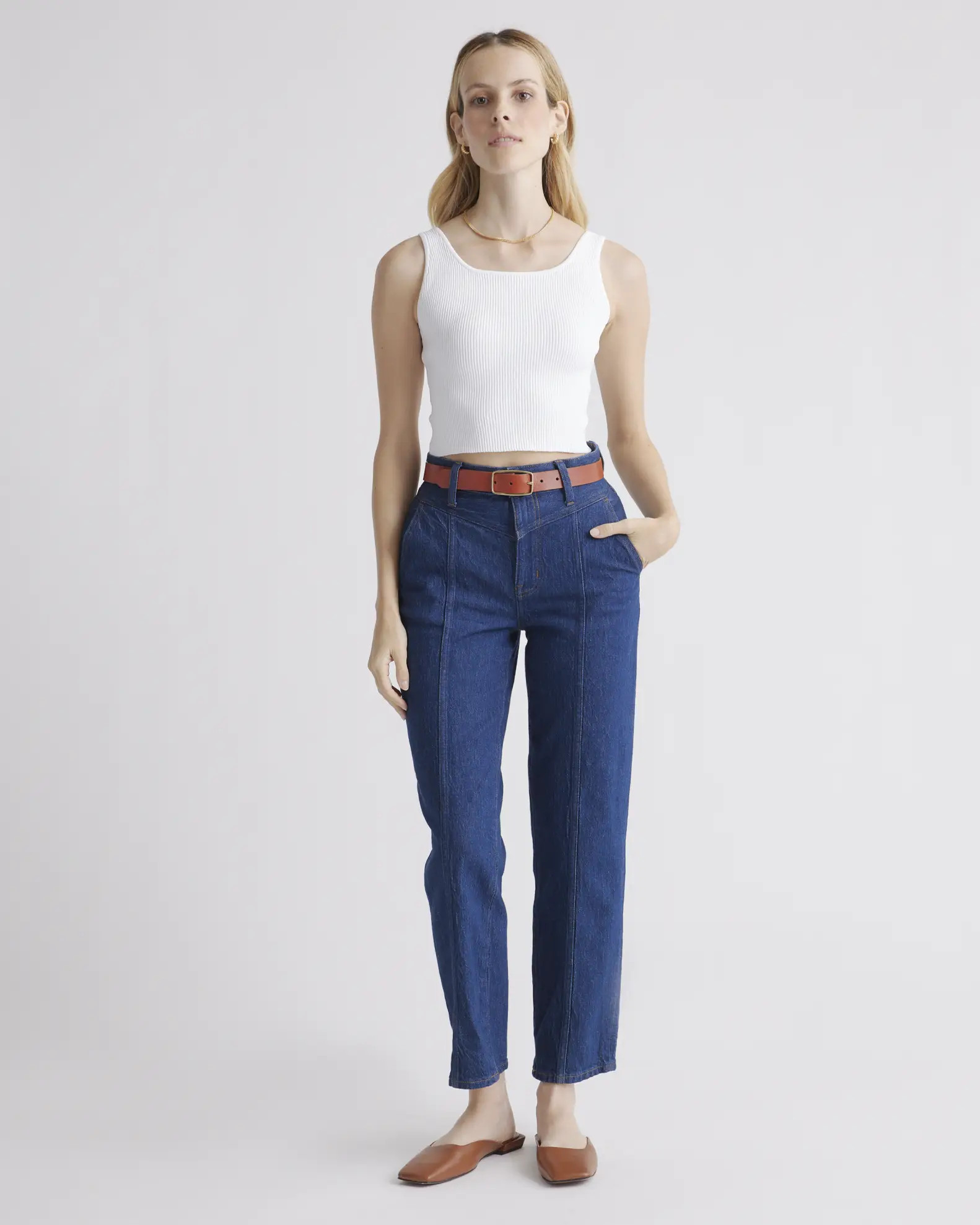 Cropped Square Neck Ribbed Knit Tank | Quince