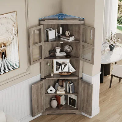 67 in Tall Corner Storage Cabinet, Farmhouse Corner Hutch Display Cabinet with Glass Doors | Wayfair North America