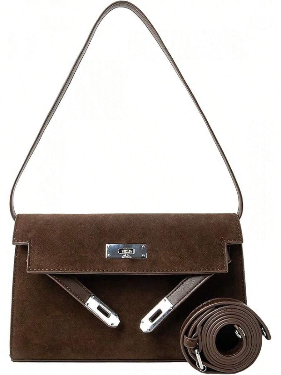 Suede Shoulder Bag Crossbody Suede Purse For Women 2024 Fall Purse Stylish Brown Suede Handbags S... | SHEIN