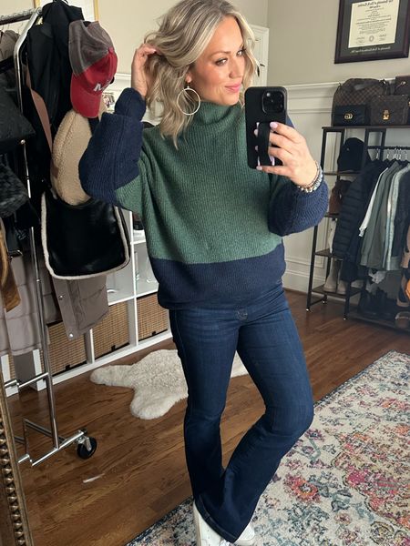 Sized UP in the sweater for a loose fit (L) and size M regular in spanx jeans. 5’7 / 145 lbs 

#LTKSeasonal #LTKstyletip #LTKFind