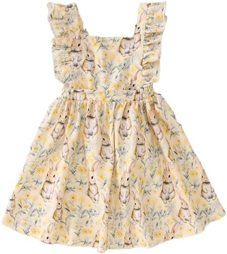 BOUTIKOME Kid Toddler Girls Easter Dress Bunny Graphic Ruffle Strap Sleeveless Dresses with Back ... | Amazon (US)