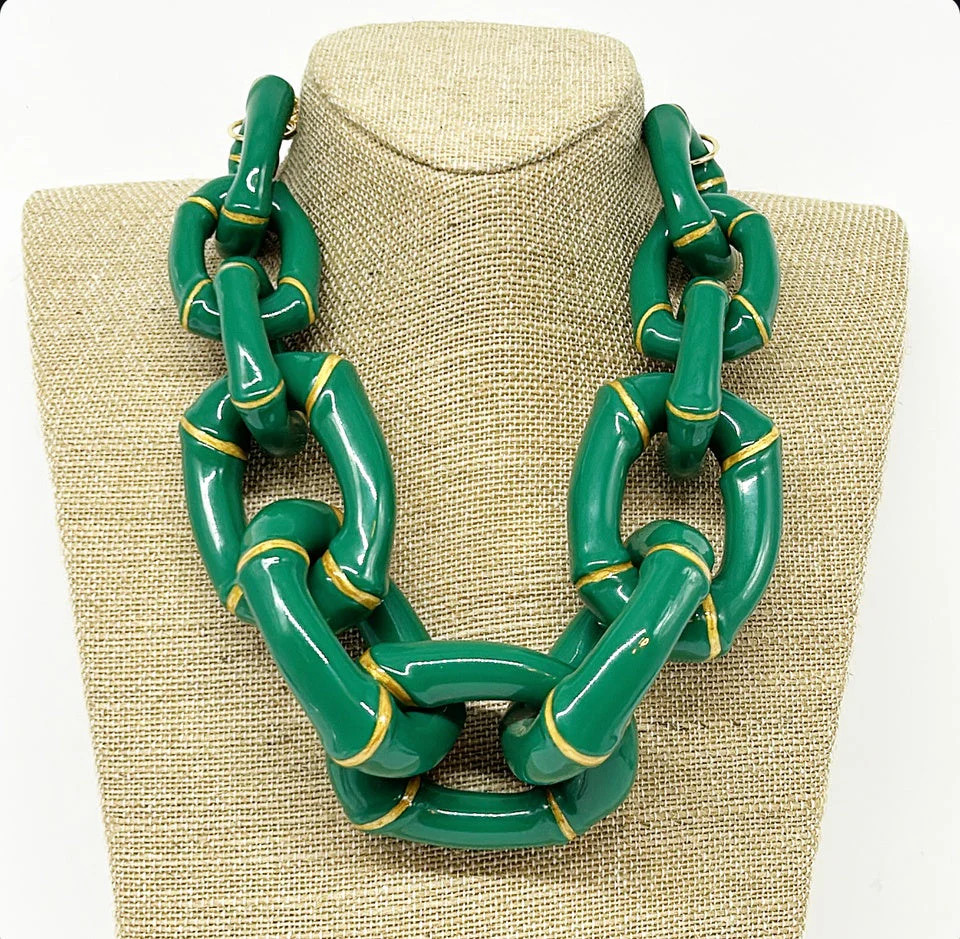 "The Michelle"  Bamboo Link Necklace  by Parker Kennedy- Green | House Of MBR