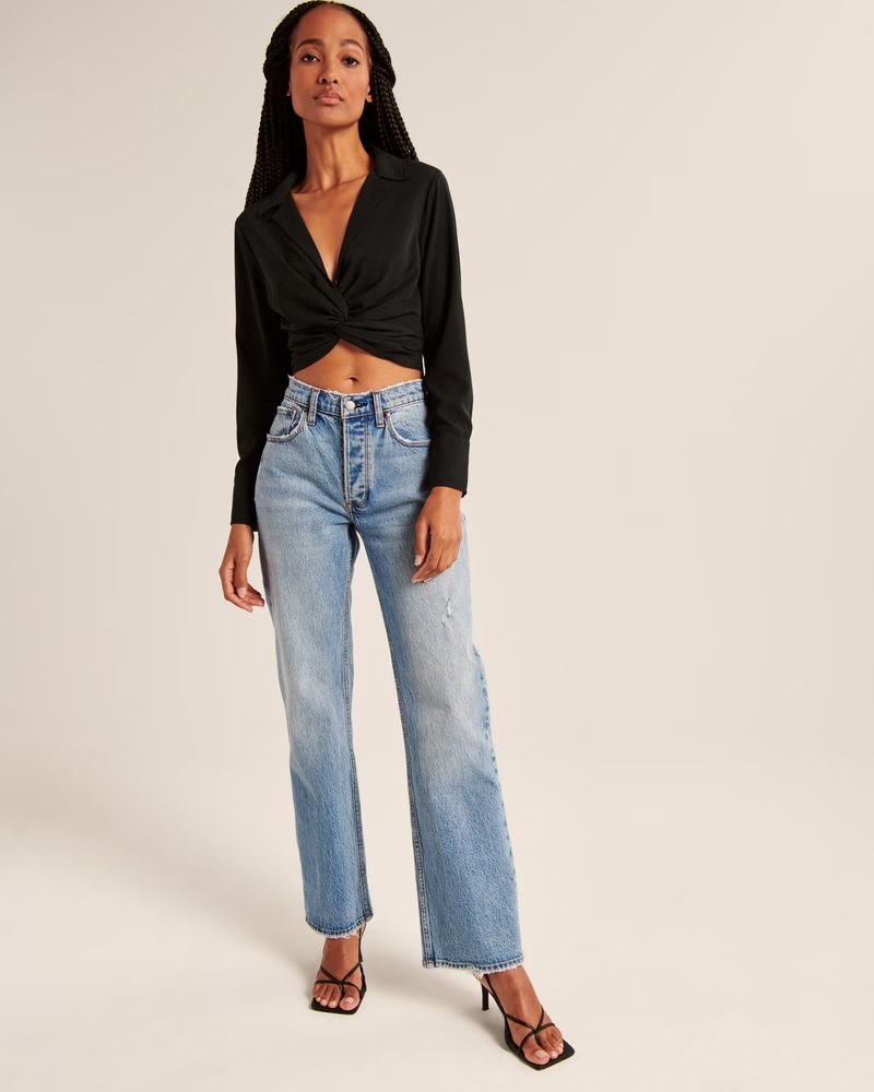 Women's Cropped Long-Sleeve Knotted Top | Women's Clearance | Abercrombie.com | Abercrombie & Fitch (US)