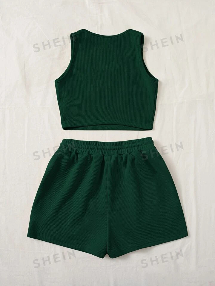 SHEIN EZwear Plus Solid Tank Top & Track Shorts Set | SHEIN USA | SHEIN