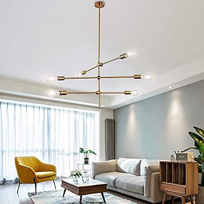CLAIRDAI Sputnik Chandelier,6 Lights Gold Pendant Lighting,Modern Ceiling Light FIxtures, Industr... | Amazon (US)