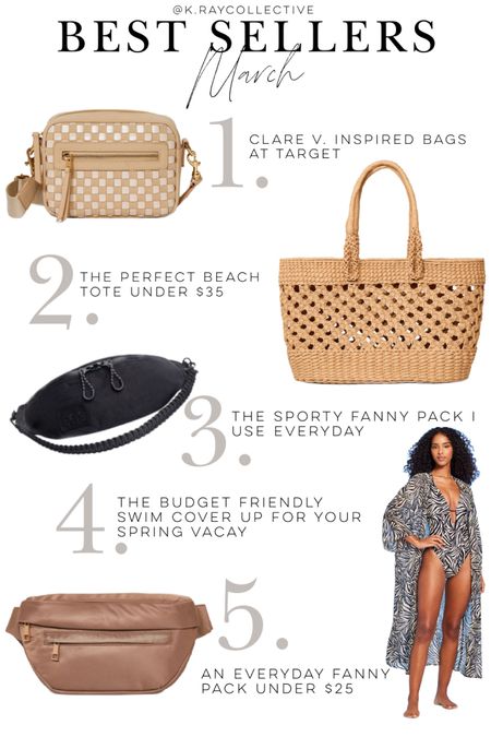 Here’s our best selling accessories for the month of March.  These are the links my followers shipped the most, from affordable beach, totes my favorite fanny packs, swim coverups, and designer inspired bags. 

#TargetStyle #SpringBags #Handbags #BestSellers #Accessories #SwimCoverup #FannyPack

#LTKfindsunder50 #LTKitbag #LTKxTarget