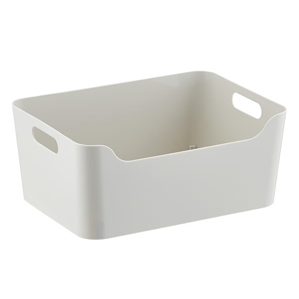 Medium Plastic Storage Bin w/ Handles Light Grey | The Container Store