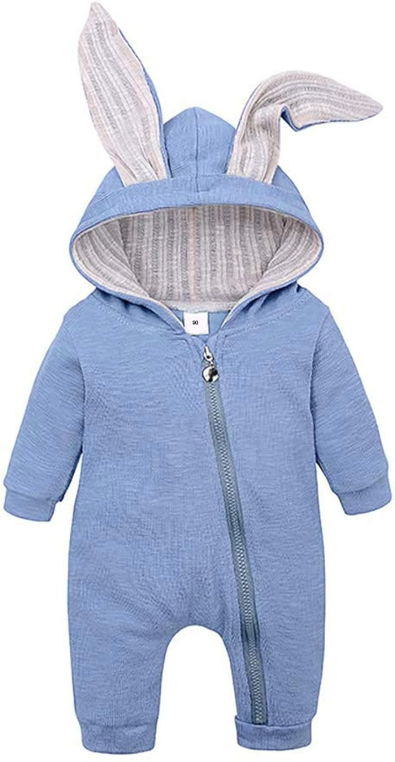 Simplee kids Animal Bunny Baby Easter Romper Long Ear Rabbit Hoodie Romper Jumpsuit with Zipper | Amazon (US)