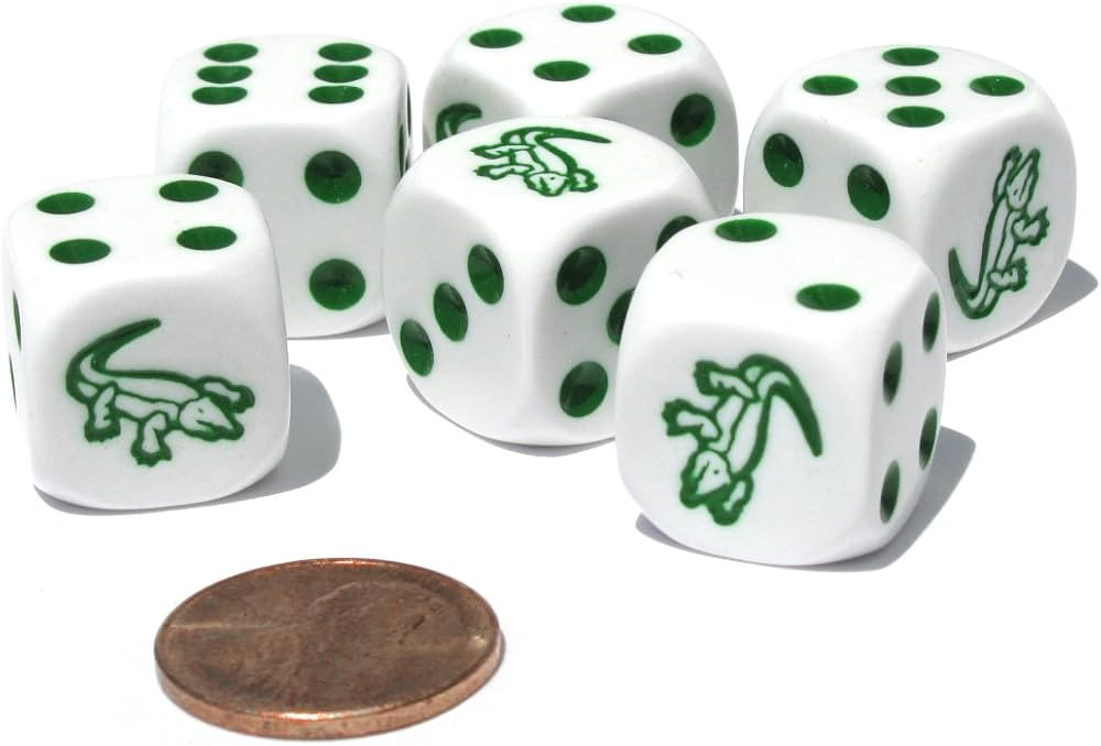 Set of 6 Alligator 16mm D6 Round Edge Koplow Animal Dice - White with Green Pips | Amazon (US)