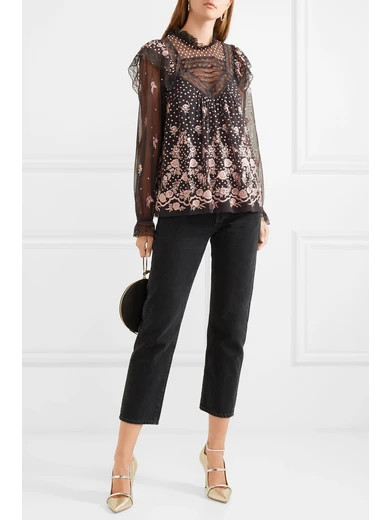 Eclipse lace-trimmed embroidered tulle blouse | NET-A-PORTER (US)