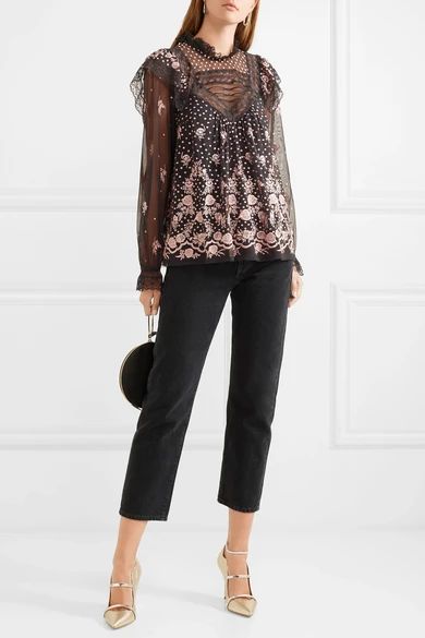 Eclipse lace-trimmed embroidered tulle blouse | NET-A-PORTER (US)