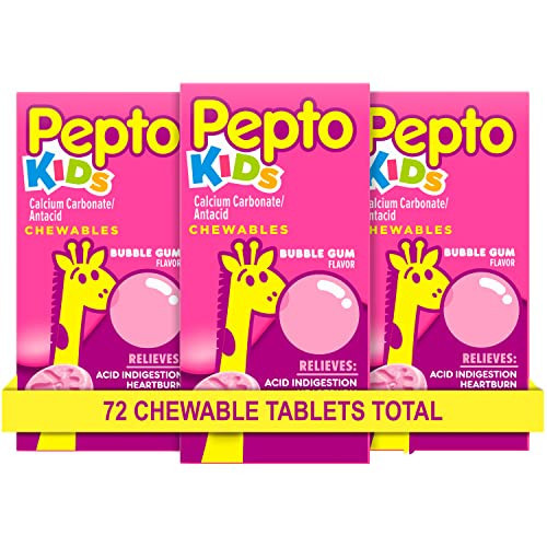 Pepto Kids Bubblegum Antacid Tablets Chewable, Upset Stomach Relief for Kids, Heartburn Relief, Acid Indigestion and Sour Stomach Relief, 72 Chewable Tablets (3x24 ct) | Amazon (US)