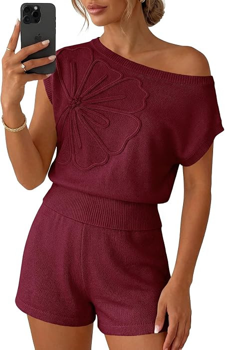 Saodimallsu Womens Short Sleeve 2 Piece Sweater Sets matching Short Sets | Amazon (US)